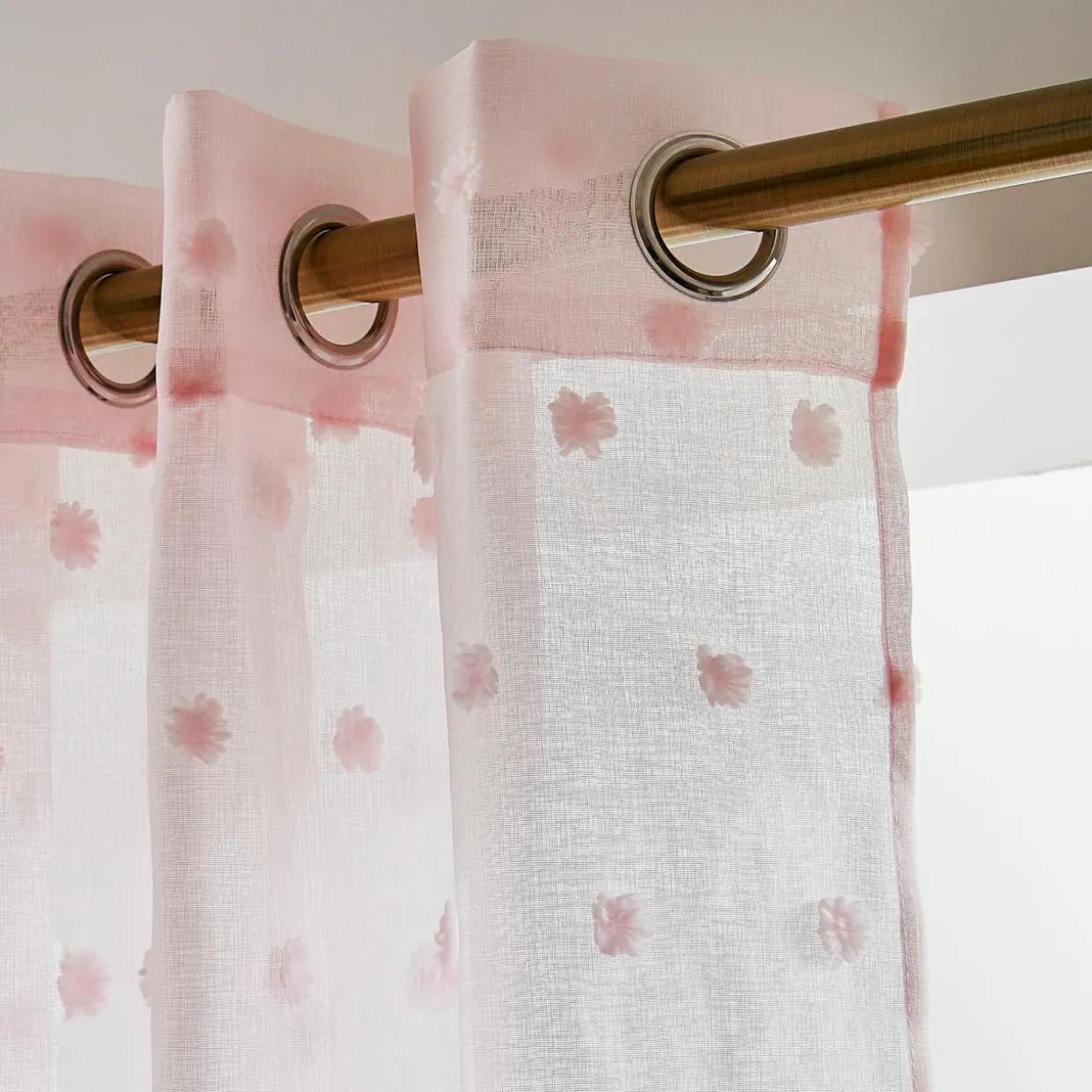 Voilage oeillets pompons (140 x 280 cm) Emie Rose