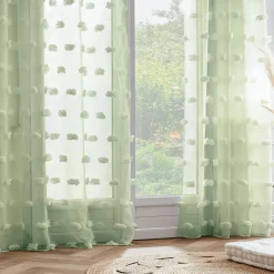 Voilage oeillets pompons (140 x 280 cm) Suzie Vert d'eau