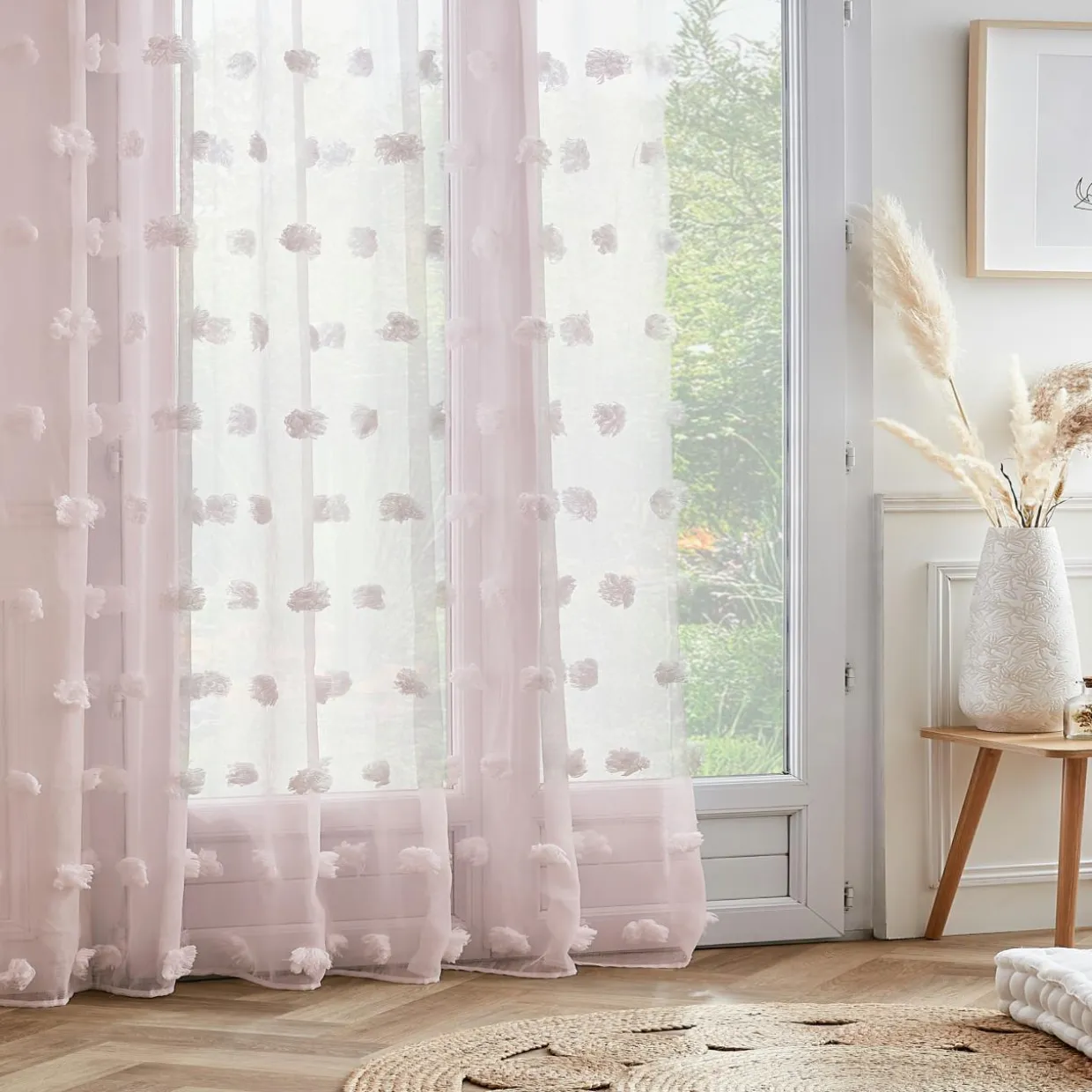 Voilage oeillets pompons (280 x 240 cm) Suzie Rose