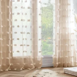 Voilage oeillets pompons (180 x 240 cm) Suzie Beige