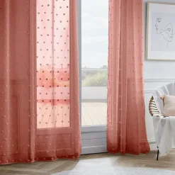 Voilage oeillets pompons (140 x 240 cm) Emie Terracotta